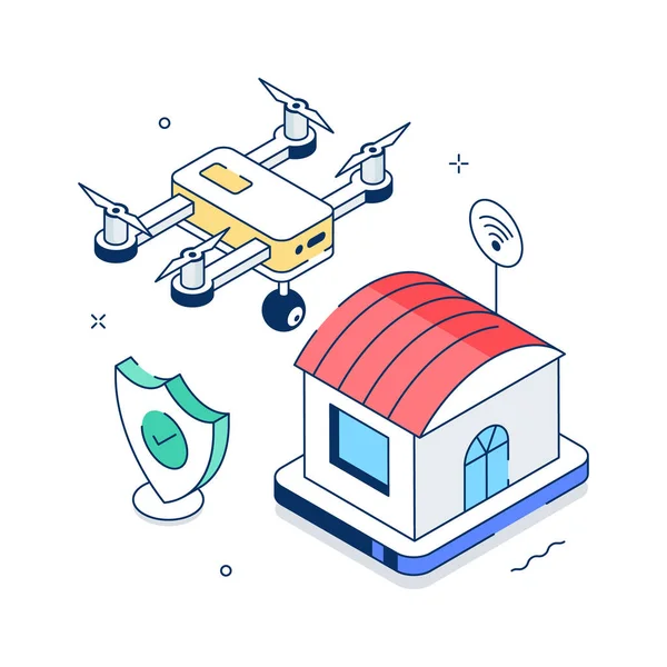 Akıllı güvenlik sistemini gösteren büyüleyici bir izometrik illüstrasyon