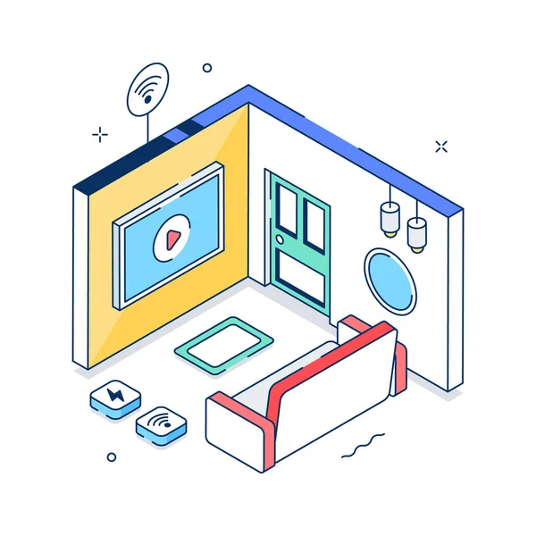 Akıllı dairenin görsel olarak çekici bir izometrik çizimi.