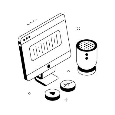 Akıllı ses asistanı aygıtının görsel olarak çekici izometrik çizimi