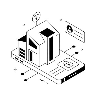 Akıllı ev mobil uygulamasının görsel olarak çekici bir izometrik çizimi