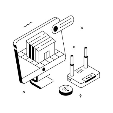 A modern isometric illustration showing internet connected smart home