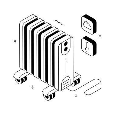 An editable isometric illustration of electric radiator heating system