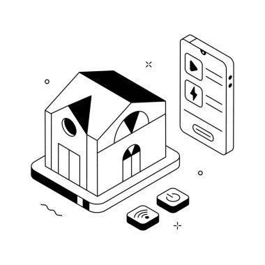 Akıllı ev uygulaması arayüzünün birinci sınıf izometrik çizimi