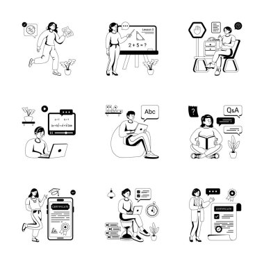 Okula ve eğitime dönüş kümesinin iyi tasarlanmış kabartma stili çizimleri