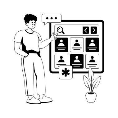 Dijital sağlık platformu kullanılarak internette doktor profilleri aranan adam tasviri