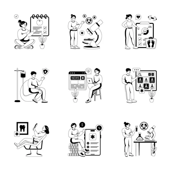 Tıbbi ve sağlık hizmetlerinin, kaliteli kullanımına hazır, yaratıcı bir şekilde işlenmiş kabartma stili çizimleri