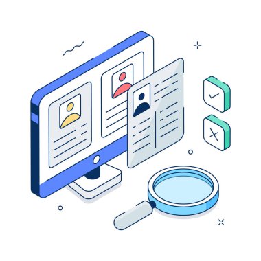 Aday tarama sürecinin kişiselleştirilebilir izometrik bir gösterimi