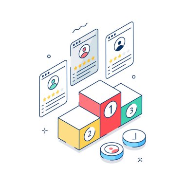 Erdem tabanlı değerlendirme sisteminin profesyonel bir izometrik çizimi