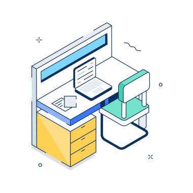 Modern işyerinin yüksek kalite izometrik bir çizimi