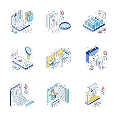 Modern tarzda büyüleyici bir insan kaynakları izometrik çizimler.