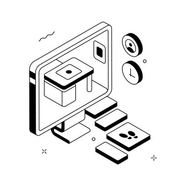 Uzaktan çalışma kültürünü gösteren bir modayı gösteren izometrik çizim