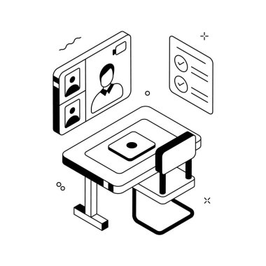 Çevrimiçi takım çalışması ve işbirliğinin görsel olarak izometrik illüstrasyonu