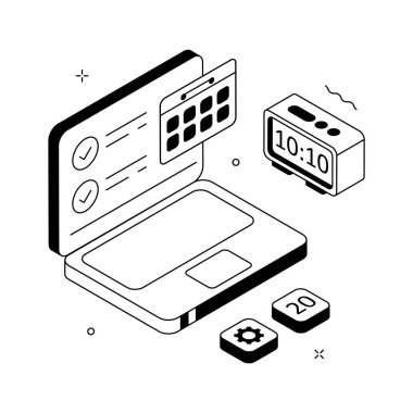 Süreyi ve zaman yönetimini temsil eden modern izometrik illüstrasyon