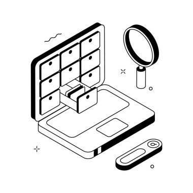 Dijital çalışan veritabanını temsil eden izometrik illüstrasyon kullanmaya hazır