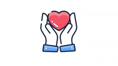 Sevgililer günü kalbini destekleyen sevgi dolu ellerin bu muhteşem düz çizgi ikonunu tut.