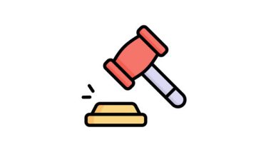 Mahkeme tokmağını gösteren en son düz çizgi biçiminde canlandırılmış simge