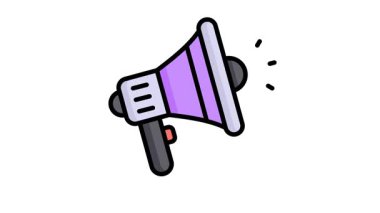 Megafon düz taslak biçim canlandırılmış simge, premium indirmeye hazır