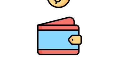 İşte para cüzdanını gösteren en son düz taslak biçiminde canlandırılmış simge.