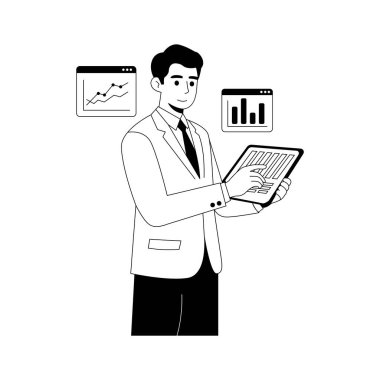 Görsel olarak ilgi çekici analitik raporu, iş analizi çizimi illüstrasyonu