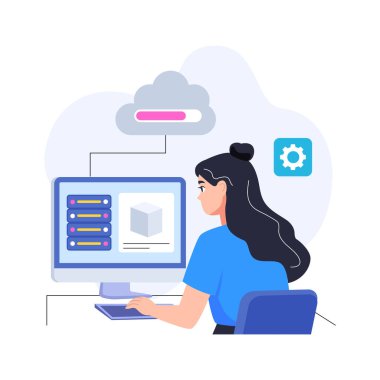 Bulut hesaplama ve sunucu yönetiminin modern düz bir çizimi