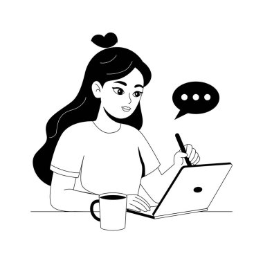 Dizüstü bilgisayarda çalışmaya hazır modern bir programcı çizimi.