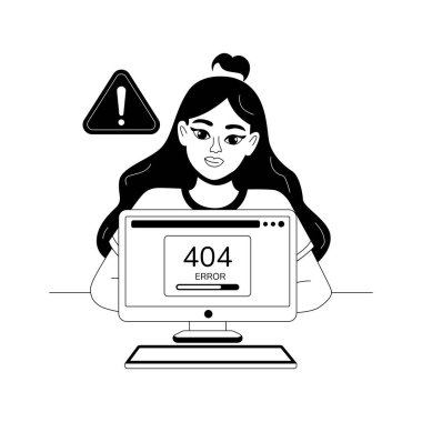 404 hata uyarısı ve sistem uyarısının görsel olarak meşgul edici bir kabartma çizimi