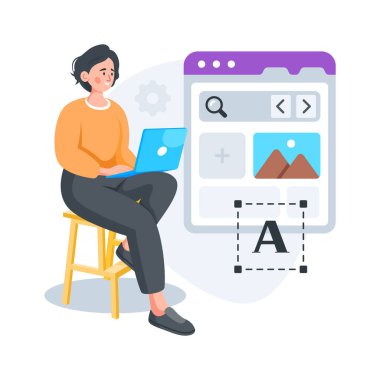 Bir kadın, yaratıcı iş akışını temsil eden bir web sitesi dizayn ediyor..