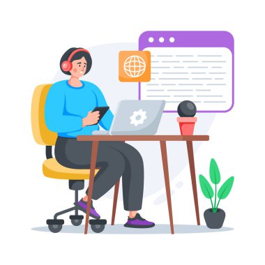 İçerik oluşturma ve çevrimiçi blog yazma çalışmalarının bu yaratıcı düz illüstrasyonuna bir göz atın