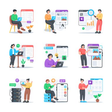 Yaratıcılık harikası web geliştirme düz çizimler modern tarzda paketlenir