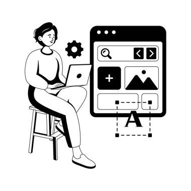 Bir kadın, yaratıcı iş akışını temsil eden bir web sitesi dizayn ediyor..