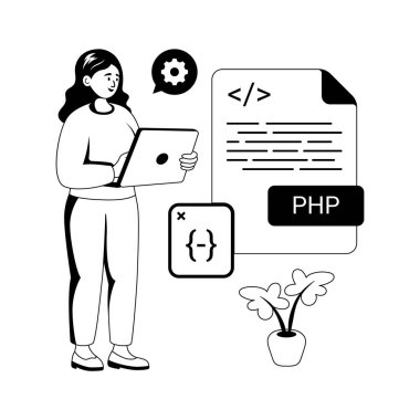 php web geliştirme ve sunucu tarafı betiğinin yaratıcı olarak hazırlanmış kabartma çizimi