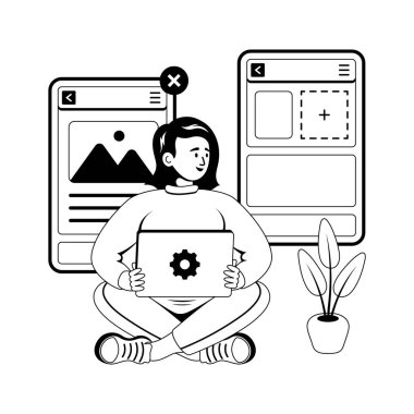 Profesyonel bir çalışma alanında bir web geliştiricisinin modern kabartma çizimi