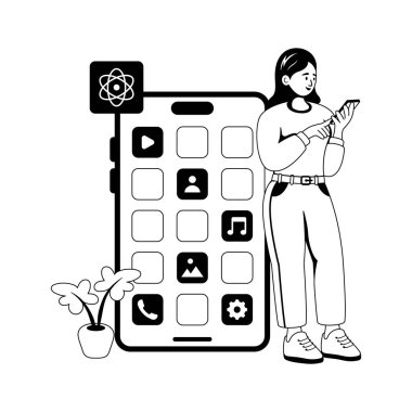 Mobil uygulama arayüzü ve uygulama gelişiminin bu muhteşem kabartma çizimine bir göz atın