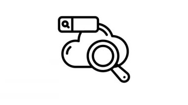 Bulutlu büyüteç, bulut araması canlandırma simgesi tasarımı, bulut bulma vektörü