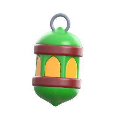 İslami bayram dekoru için geleneksel bir bayram fenerinin parlayan 3D çizimi.