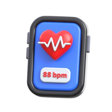 Dijital sağlık kavramları için akıllı kalp bpm izleme gösteren modern bir 3D illüstrasyon
