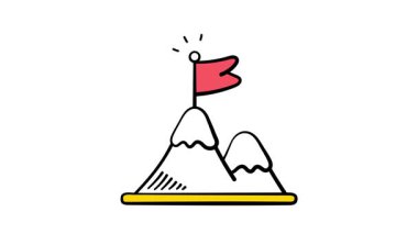 Elle çizilmiş bir dağ zirvesi ikonu, bir bayrak ile, başarıyı simgeliyor..