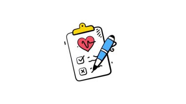 Tıbbi rapor el çizimi simgesini temsil eden kalp ve kontrol listesi olan pano