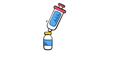 Şırınga ve aşı şişesi aşı ya da enjeksiyonu sembolize ediyor, el yapımı vektör canlandırması