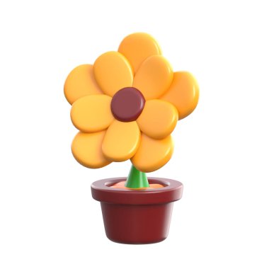 Saksı ayçiçeği bitkisinin güzel tasarlanmış üç boyutlu bir çizimi.