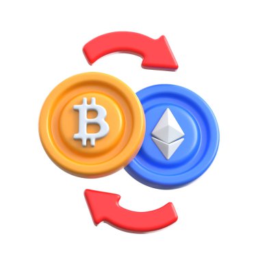 Şifreli para değişimi ve jeton değiş tokuşunun modern 3D çizimi
