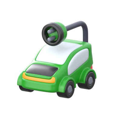 Elektrikli araba şarj istasyonu simgesinin 3 boyutlu bir illüstrasyonu, prim kullanımına hazır