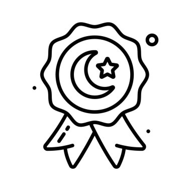 Hilal ay ve yıldızlı stilize İslami ödül madalyası, şenlikli ve kutlamalı.