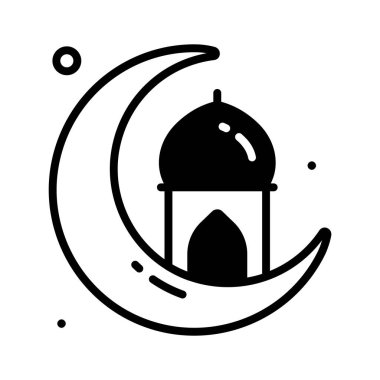 Hilal ay içindeki bir caminin şekillendirilmiş sembolü, canlı ve modern..