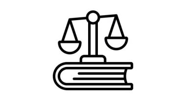 Modern tarzda hukuk kitabının modaya uygun canlandırılmış simgesi, vektör kullanmaya hazır