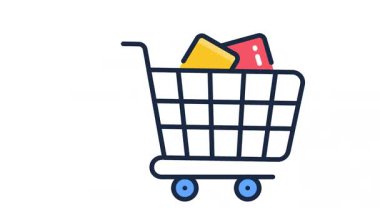 Alışveriş arabası çevrimiçi alımları, çıkış ve mağaza alışverişini temsil eden animasyon simgesi