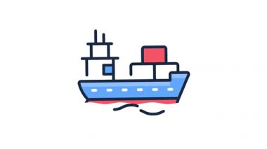 Kargo gemisi animasyon simgesi küresel teslimatı, ekommerce nakliyatını ve lojistiği temsil ediyor
