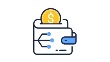 Para depolama, finans ve ecommerce alışverişini temsil eden dijital cüzdan canlandırma simgesi