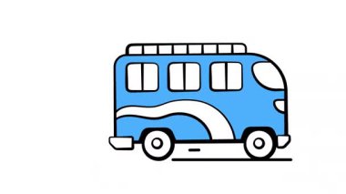 Otobüs karalama tarzı animasyon simgesi, şehirlerarası seyahat, turizm ve yolcu taşımacılığı.