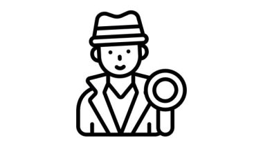 Büyüteçli özel dedektifin modaya uygun çizgisel canlandırma simgesi